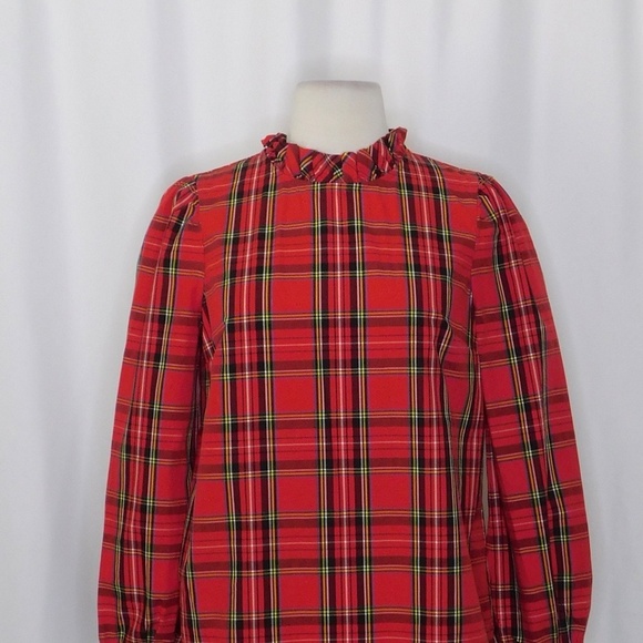 J. CREW Red Tartan Plaid Ruffle Top Blouse Holidays Festive Preppy X-Small - Picture 4 of 11